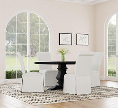 Florence Round Pedestal Dining Table with Planked Wood Top Antique Black - 115530