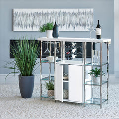 Gallimore 2-door Bar Cabinet with Glass Shelf High Glossy White and Chrome - 182757