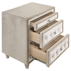 Antonella Upholstered 3-drawer Nightstand Ivory and Camel - 223522