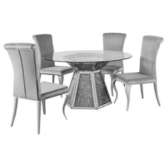 Quinn 5-piece Hexagon Pedestal Dining Room Set Mirror and Grey - 115561-S5G