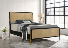 Arini Rattan Eastern King Panel Bed Black and Natural - 224330KE