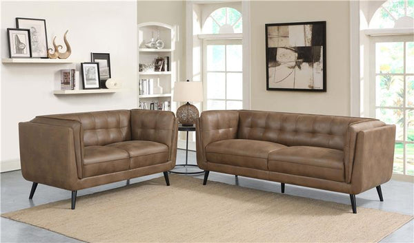 Thatcher 2-piece Upholstered Tuxedo Arm Sofa Set Brown - 509421-S2