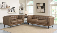 Thatcher 2-piece Upholstered Tuxedo Arm Sofa Set Brown - 509421-S2