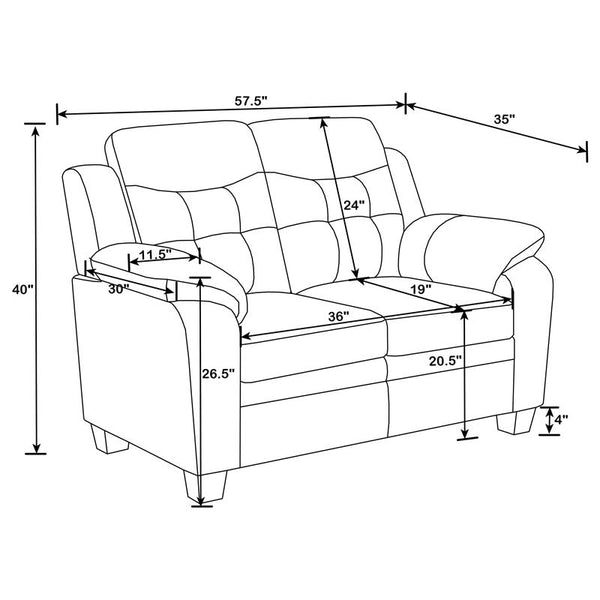 Finley 2-piece Upholstered Padded Arm Tufted Sofa Set Black - 506551-S2