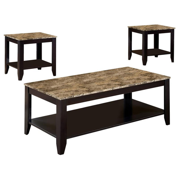 Flores 3-piece Faux Marble Top Coffee Table Set Cappuccino - 700155