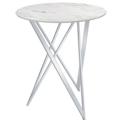 Bexter Faux Marble Round Top Bar Table White and Chrome - 183526