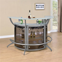 Dallas 2-shelf Curved Home Bar Silver and Frosted Glass (Set of 3) - 100135-S3