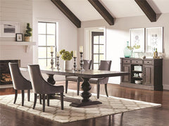 Phelps Rectangular Trestle Dining Set Antique Noir and Grey - 121231-S5G