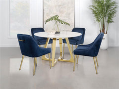 Gwynn Round Dining Table with Marble Top and Stainless Steel Base White and Gold - 107171