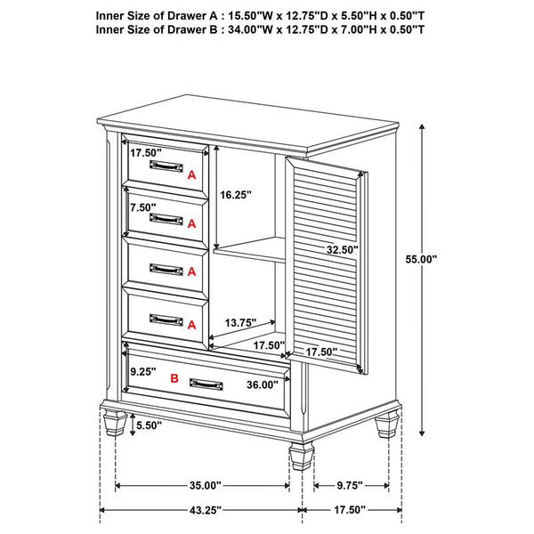 Franco 5-drawer Door Chest Burnished Oak - 200978