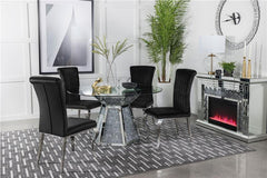 Quinn 5-piece Hexagon Pedestal Dining Room Set Mirror and Black - 115561-S5