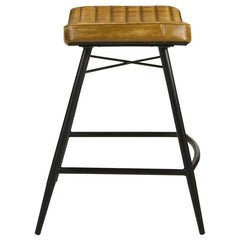 Bayu Leather Upholstered Saddle Seat Backless Counter Height Stool Antique Camel and Black (Set of 2) - 109248