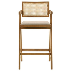 Kane Solid Wood Bar Stool with Woven Rattan Back and Upholstered Seat Light Walnut (Set of 2) - 182677