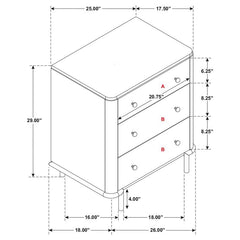Arini 3-drawer Nightstand Sand Wash - 224302