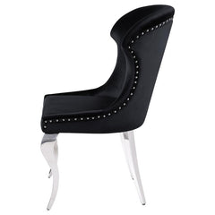 Cheyanne Upholstered Wingback Side Chair with Nailhead Trim Chrome and Black (Set of 2) - 190742