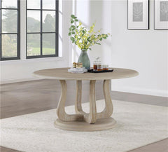 Trofello Round Dining Table with Curved Pedestal Base White Washed - 123120