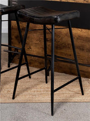 Bayu Leather Upholstered Saddle Seat Backless Bar Stool Antique Espresso and Black (Set of 2) - 109259