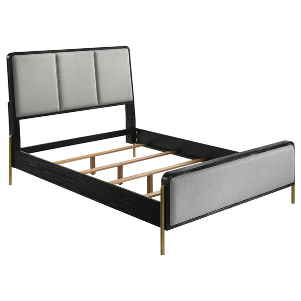 Arini Upholstered Queen Panel Bed Black and Grey - 224331Q