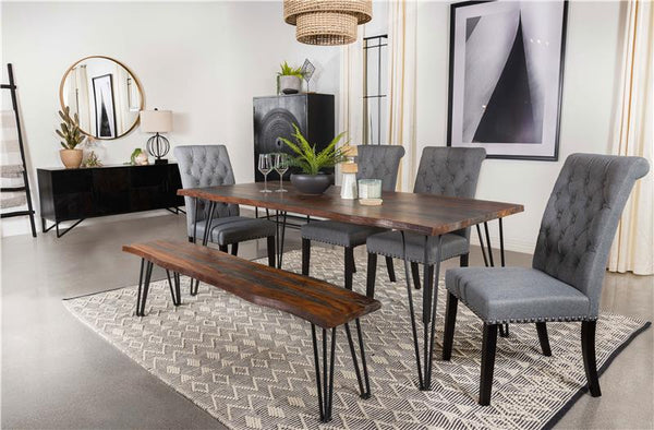 Neve Live-edge Dining Table with Hairpin Legs Sheesham Grey and Gunmetal - 193861