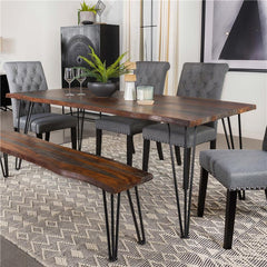 Neve Live-edge Dining Table with Hairpin Legs Sheesham Grey and Gunmetal - 193861