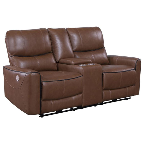 Greenfield Upholstered Power Reclining Loveseat Saddle Brown - 610265P