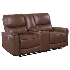 Greenfield Upholstered Power Reclining Loveseat Saddle Brown - 610265P