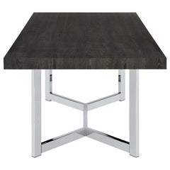Benson Rectangular Trestle Base Dining Table Dark Oak and Chrome - 107121
