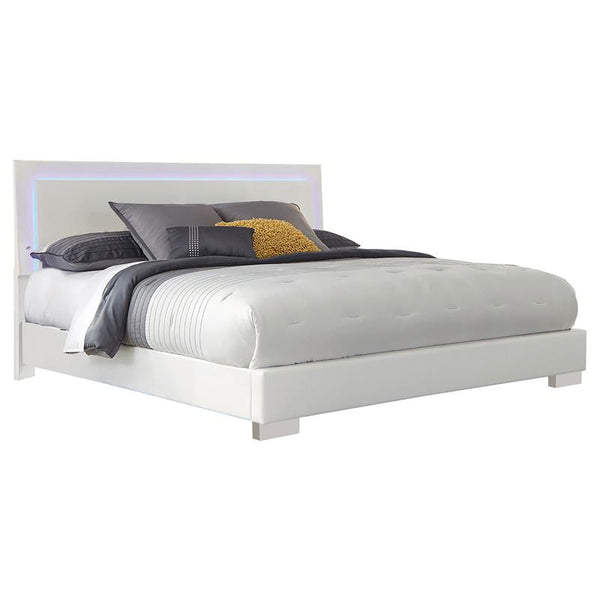 Felicity Wood Eastern King LED Panel Bed White High Gloss - 203500KE