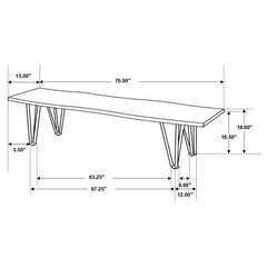 Neve Live-edge Dining Bench with Hairpin Legs Sheesham Grey and Gunmetal - 193863