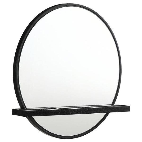 Arini Round Vanity Wall Mirror with Shelf Black - 224338