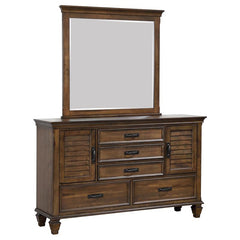 Franco 5-drawer Dresser with Mirror with 2 Louvered Doors Burnished Oak - 200973M