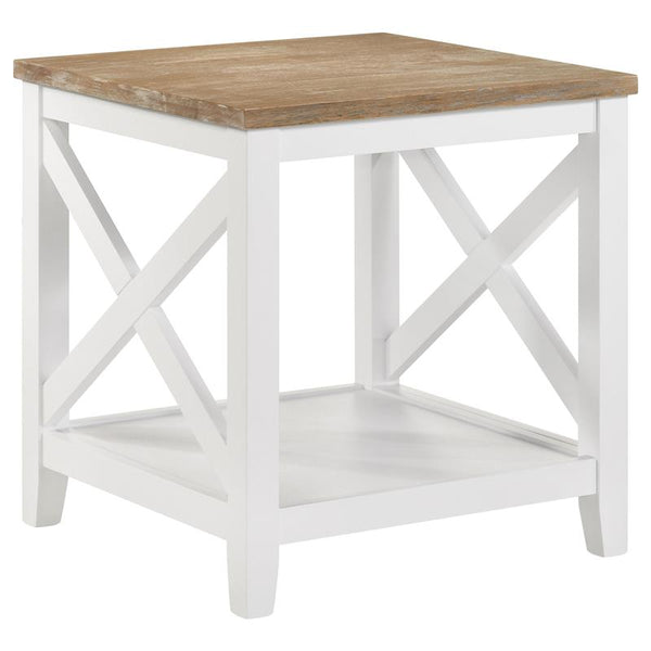 Hollis Square Wood End Table With Shelf Brown and White - 708097