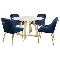 Gwynn Round Dining Table with Marble Top and Stainless Steel Base White and Gold - 107171