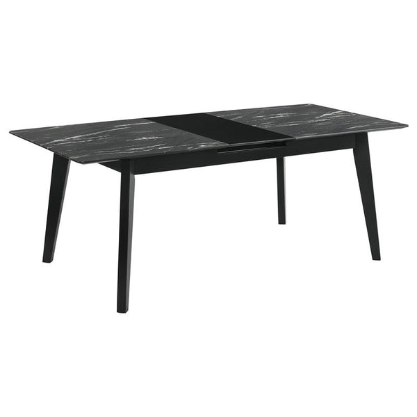 Crestmont Rectangular Dining Table with Faux Marble Top and 16" Self-Storing Extension Leaf Black - 121251