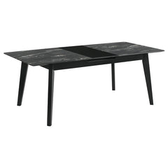 Crestmont Rectangular Dining Table with Faux Marble Top and 16" Self-Storing Extension Leaf Black - 121251
