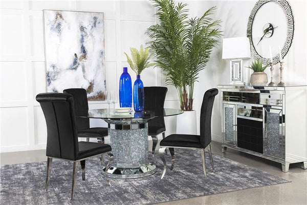 Ellie 5-piece Cylinder Pedestal Dining Room Set Mirror and Black - 115551-S5