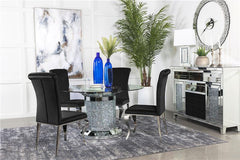 Ellie 5-piece Cylinder Pedestal Dining Room Set Mirror and Black - 115551-S5