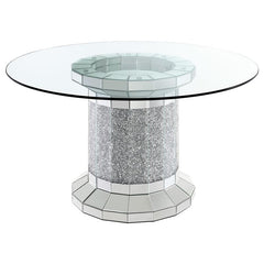 Ellie 5-piece Cylinder Pedestal Dining Room Set Mirror and Black - 115551-S5