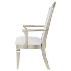 Evangeline Upholstered Dining Arm Chair with Faux Diamond Trim Ivory and Silver Oak (Set of 2) - 107553