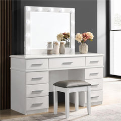 Felicity 9-drawer Vanity Desk with Lighted Mirror Glossy White - 203507