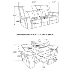 Conrad 2-piece Upholstered Padded Arm Motion Sofa Set Grey - 650354-S2