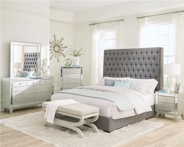 Camille Upholstered Eastern King Panel Bed Grey - 300621KE