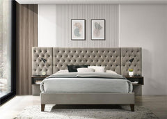 Marley Upholstered Eastern King Wall Panel Bed Light Brown - 300833KE
