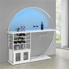 Risley 2-door Circular LED Home Bar with Wine Storage White High Gloss - 182798