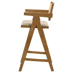 Kane Solid Wood Bar Stool with Woven Rattan Back and Upholstered Seat Light Walnut (Set of 2) - 182677