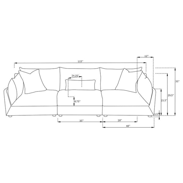 Sasha 3-Piece Upholstered Sofa Barely Black - 551681-SETB