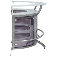 Dallas 2-shelf Curved Home Bar Silver and Frosted Glass (Set of 3) - 100135-S3