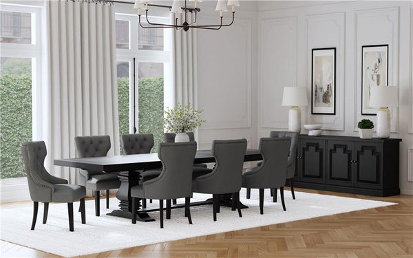 Florence Rectangular Pedestal Dining Table with Planked Wood Top Antique Black - 115531