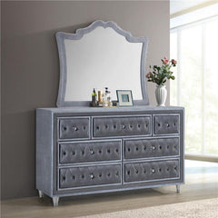 Antonella 7-drawer Upholstered Dresser with Mirror Grey - 223583M