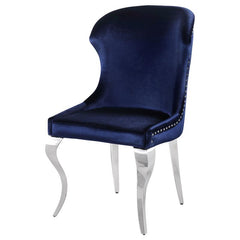 Cheyanne Upholstered Wingback Side Chair with Nailhead Trim Chrome and Ink Blue (Set of 2) - 190745